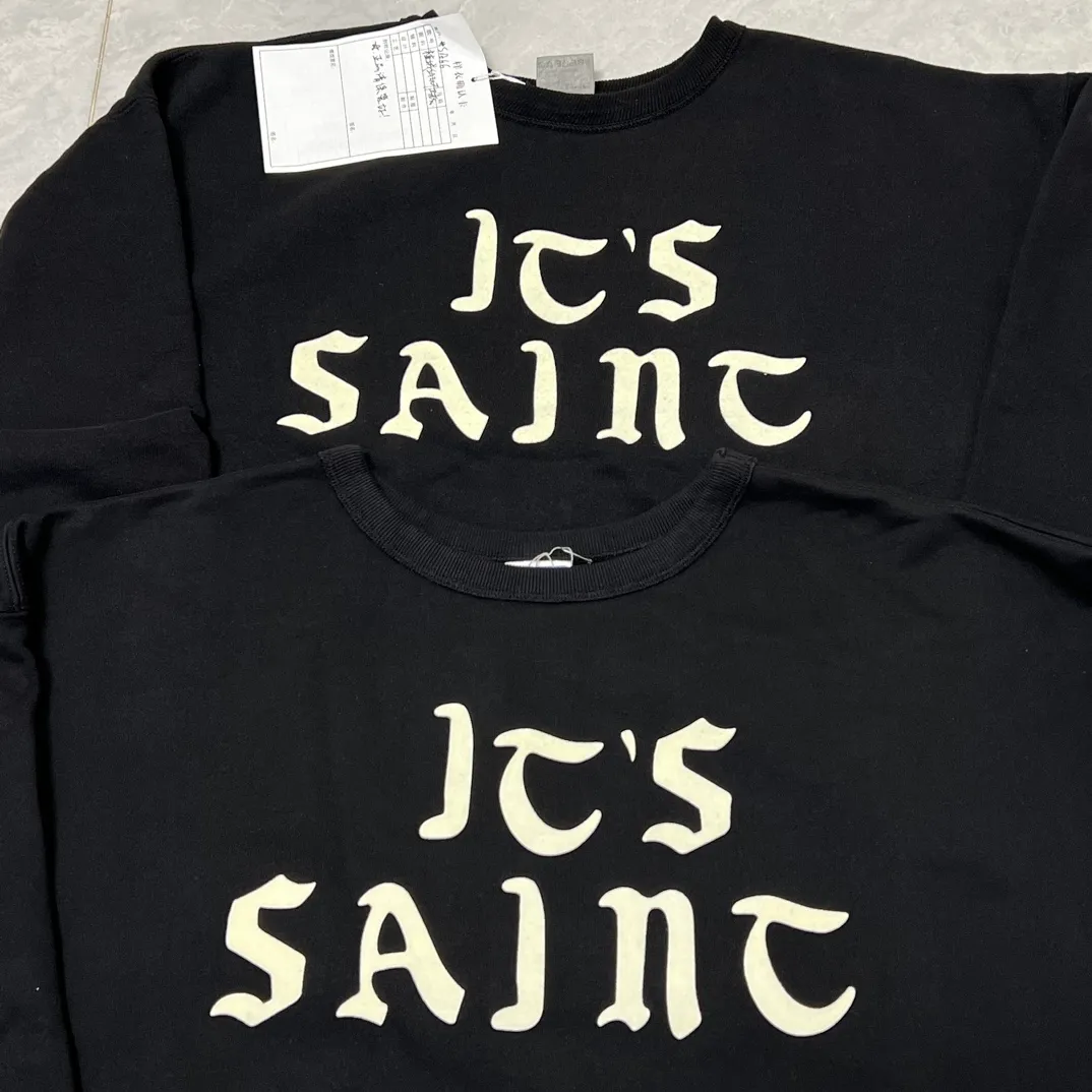 Printing proofing SAINT Mxxxxxx CREW SWT/IT'S SAINT/BLK flocked SAINT sweatshirt black S-XL ⚠️Note important point: this is flocked printing